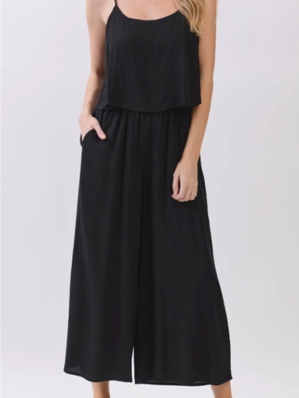 NAIF Navy Blue Sleeveless Popover Wide-Leg cropped Jumpsuit EUC SIZE MEDIUM